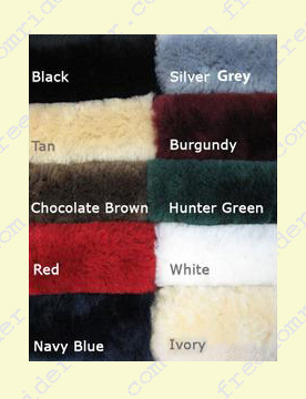 Sheepskin Seat Colors: Black, tan, chocolate brown, red, navy blue, silver grey, burgundy, hunter green, white or ivory.